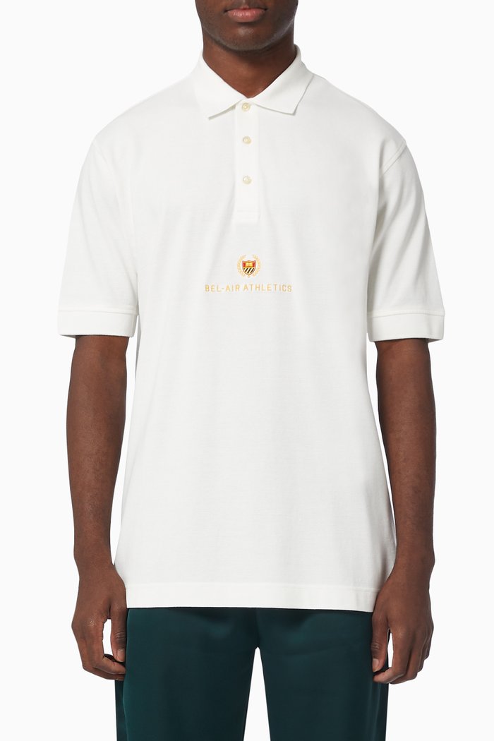 

Academy Crest Polo Shirt in Cotton Pique, White