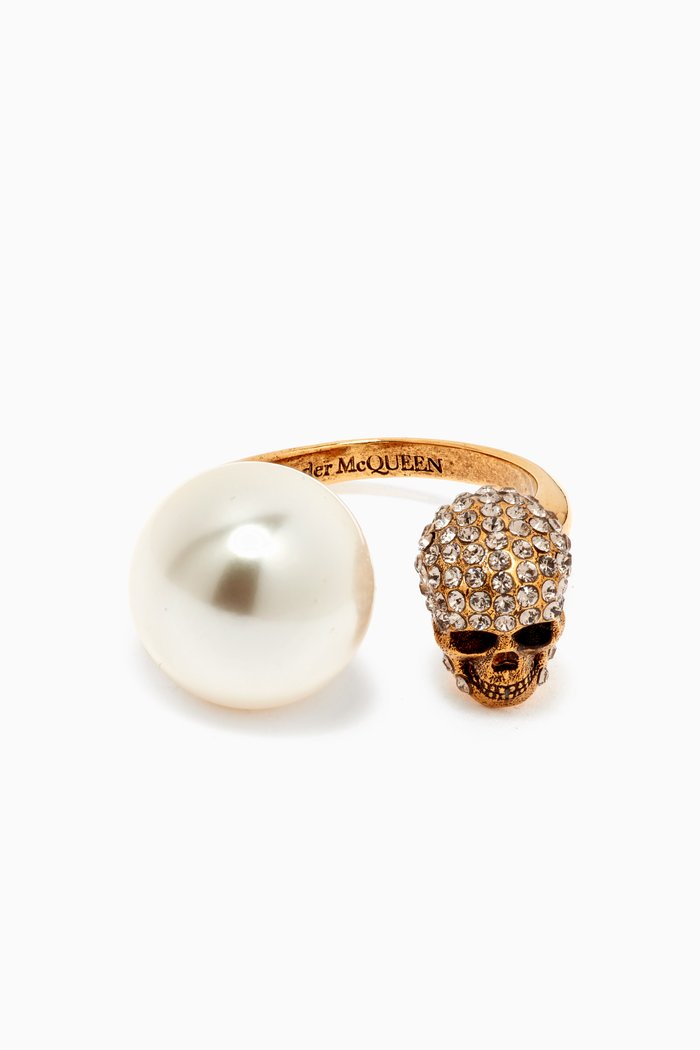 Pearl Skull Ring, Blue