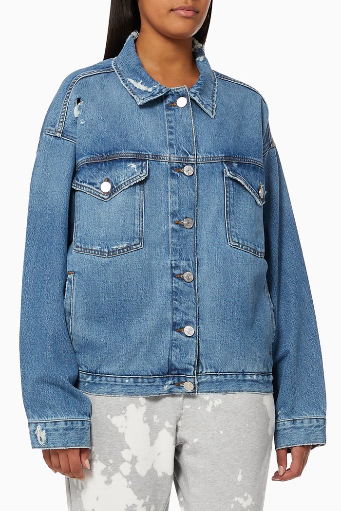 

Cut-out Distressed Jacket in Denim, Blue
