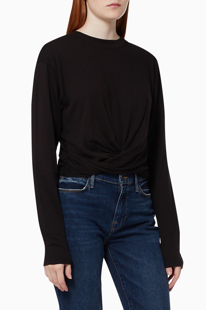 

Wrap-around Cropped T-shirt in Cotton, Black