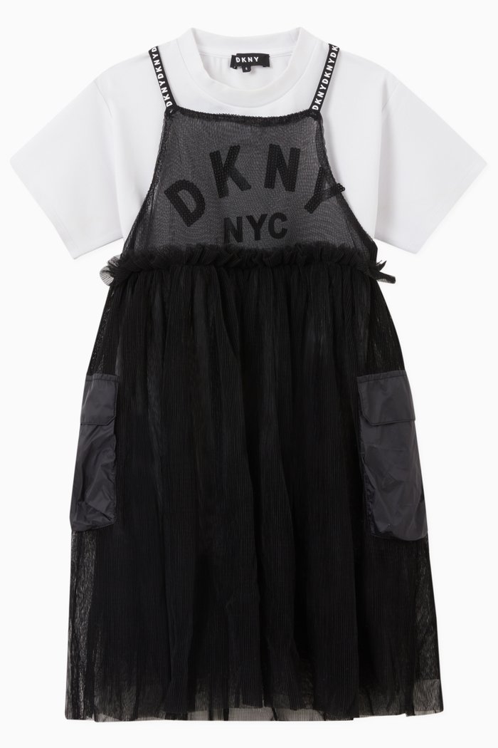 

Logo T-shirt Dress in Jersey & Tulle, Black