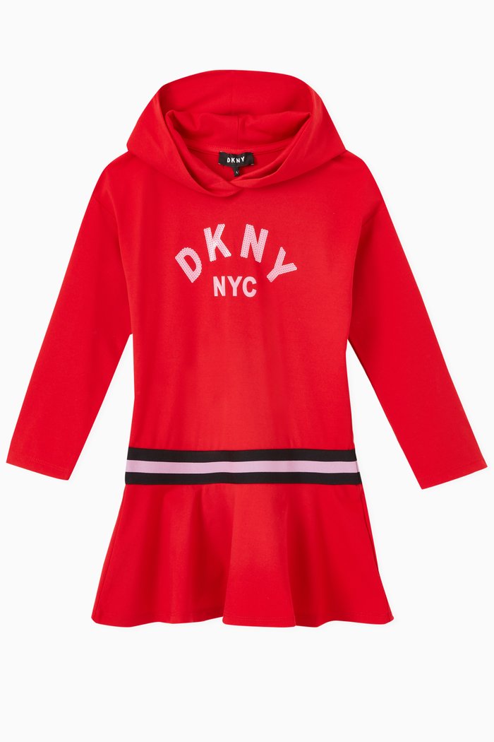 

DKNY Hooded Dress in Jersey, Red