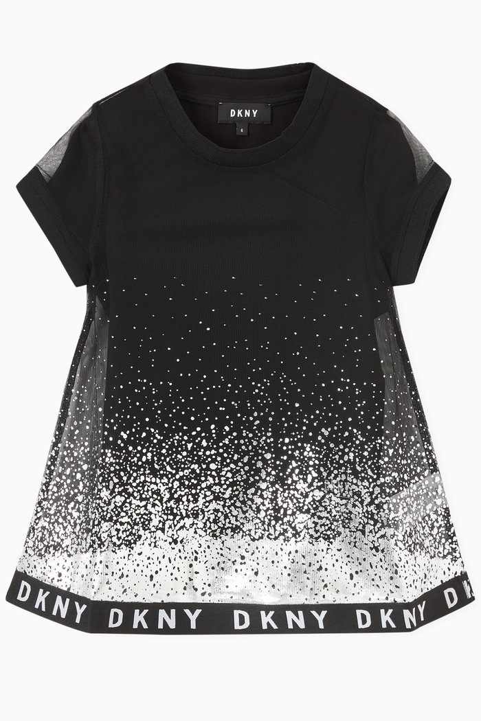 

DKNY Logo Band T-shirt in Tulle & Jersey, Black