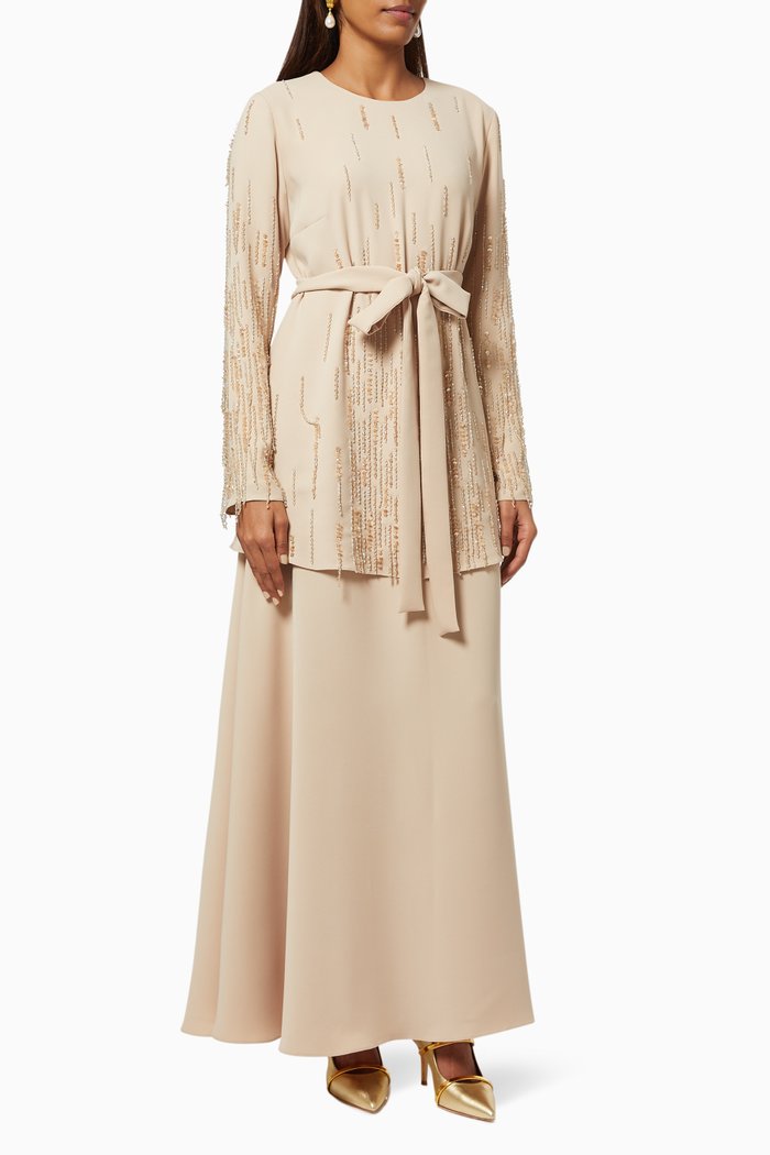 

Yara Layered Dress with Crystal Embellishment, Neutral