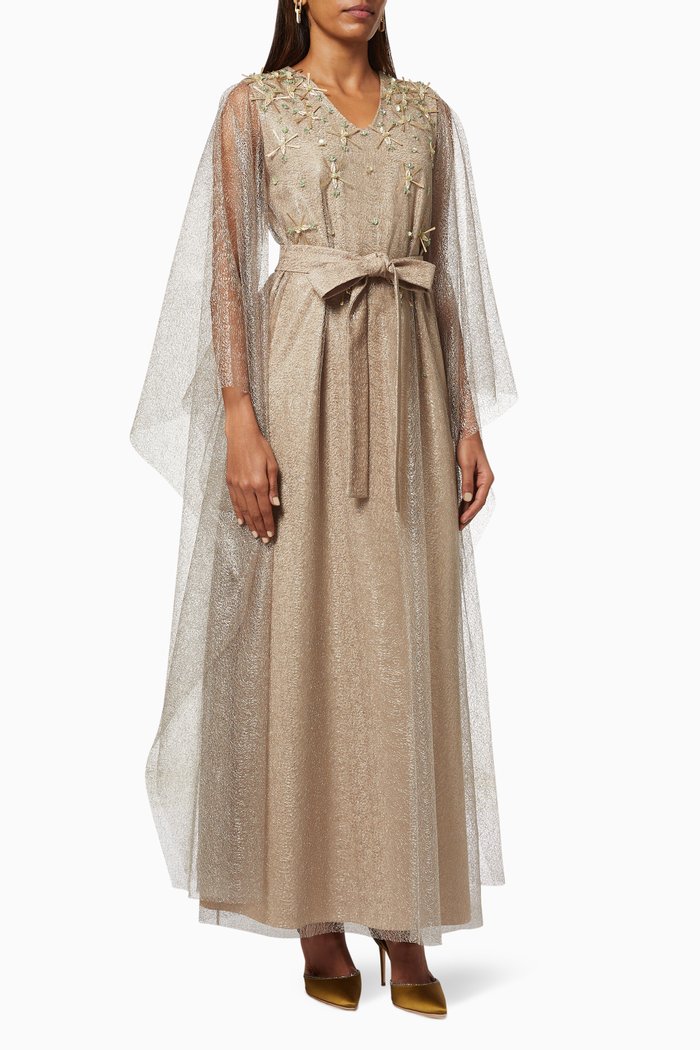 

Saira Cape Kaftan in Embellished Tulle, Grey