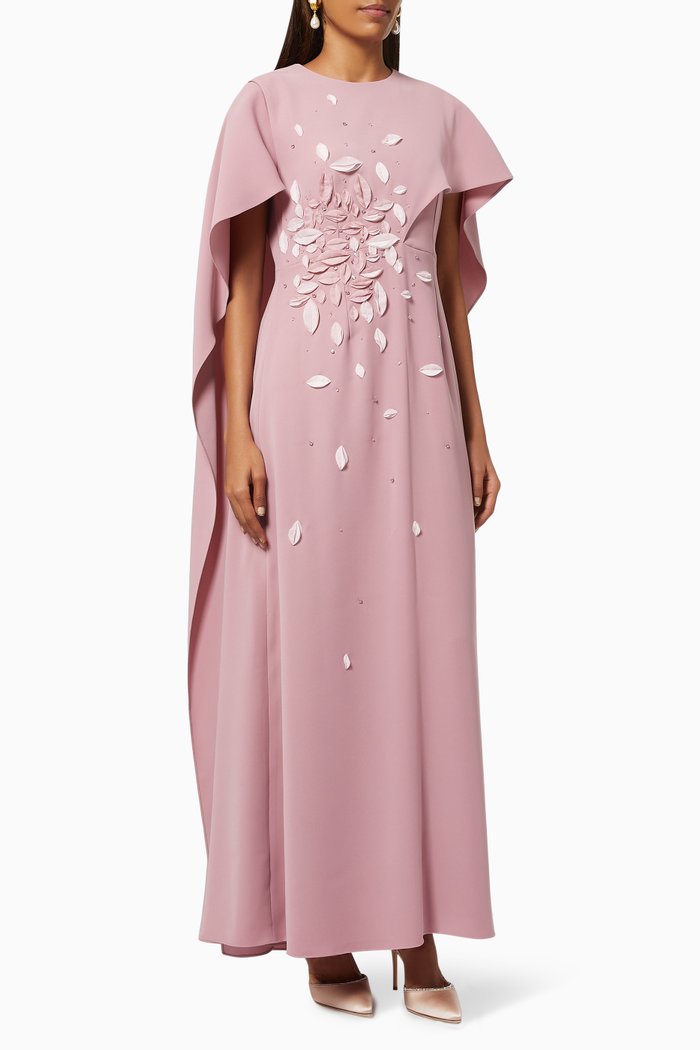 

Esma Cape Dress with Petal Appliques, Pink
