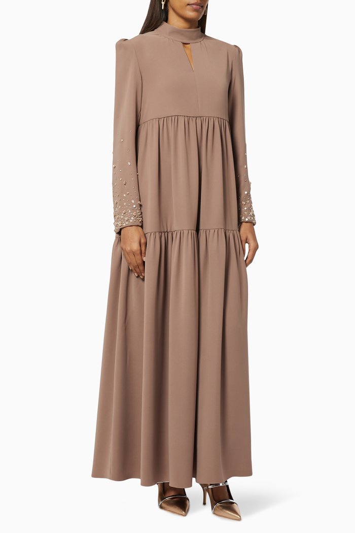 

Ezra Tiered Dress with Beaded Embellishment, Pink