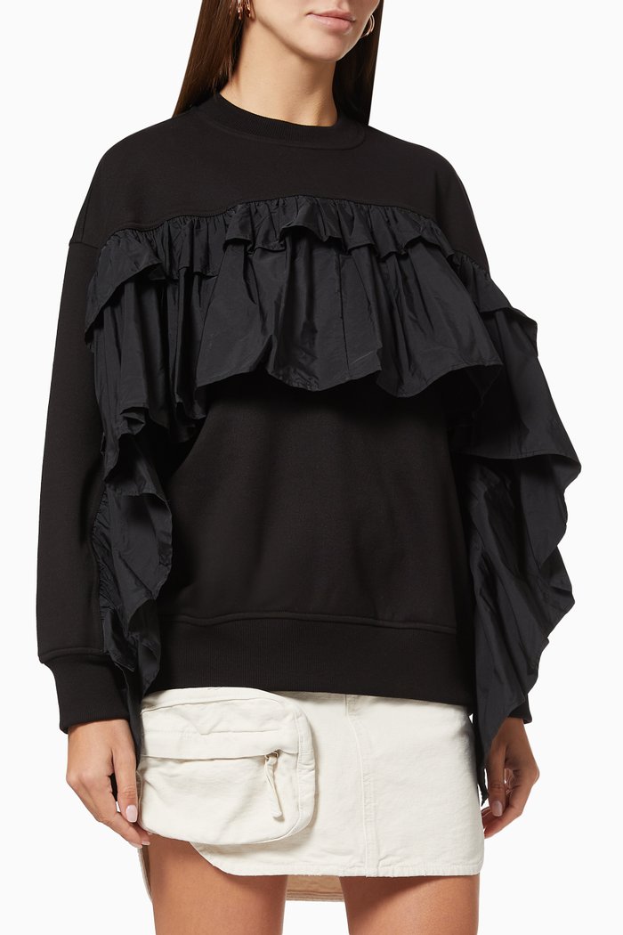 

Ruffle Sweatshirt in Jersey, Black