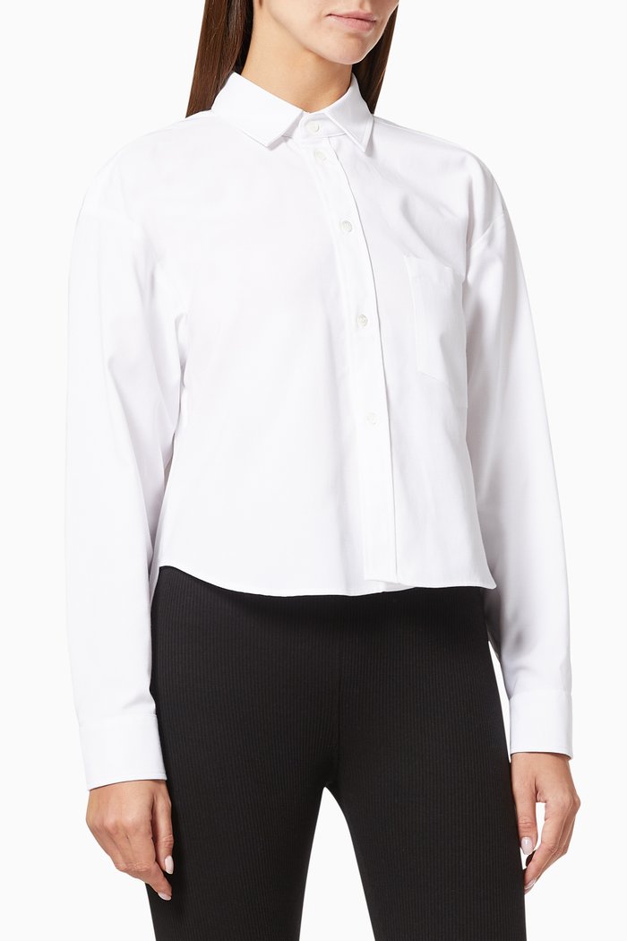 

Pleated Crop Shirt in Cotton, White