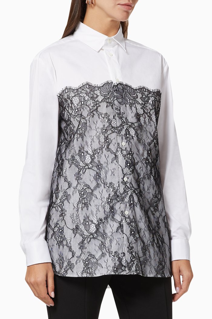 

Lace Shirt in Stretch Cotton Poplin, Black
