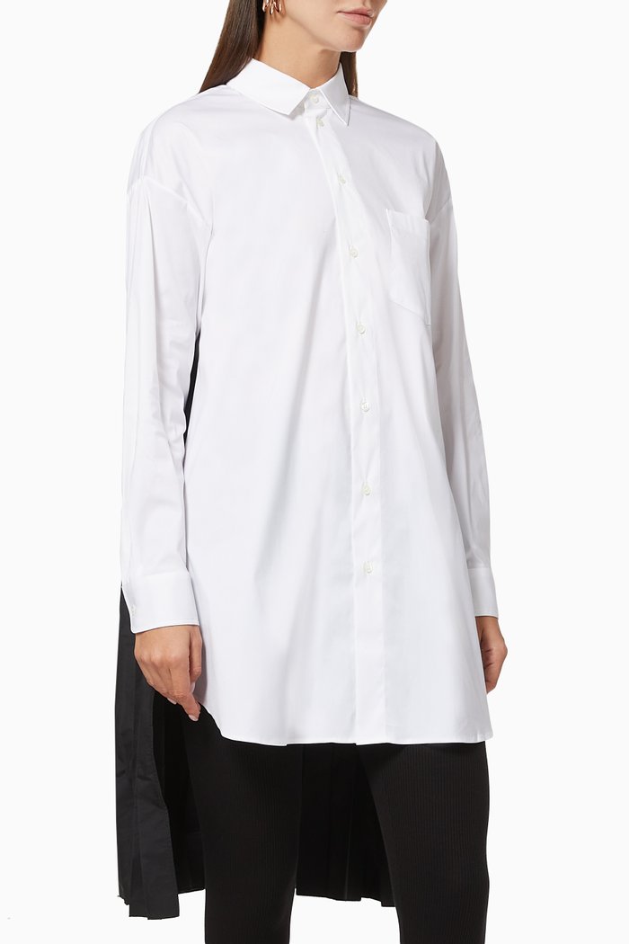 

Two Tone Pleated Shirt in Cotton Poplin, Black