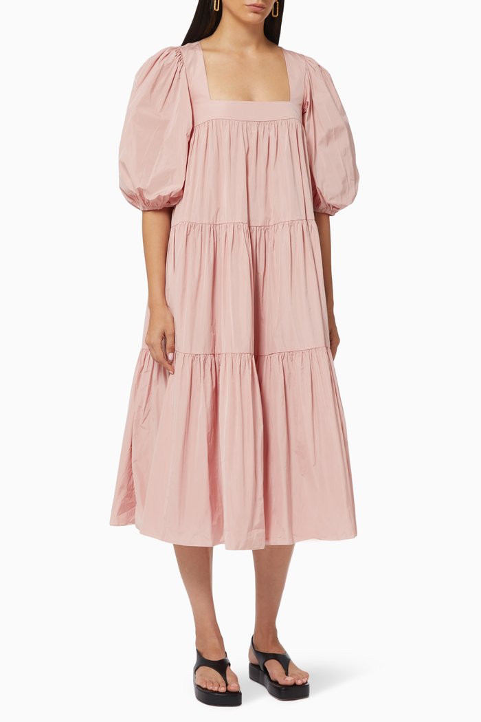 Tiered Dress with Puff Sleeves, Pink