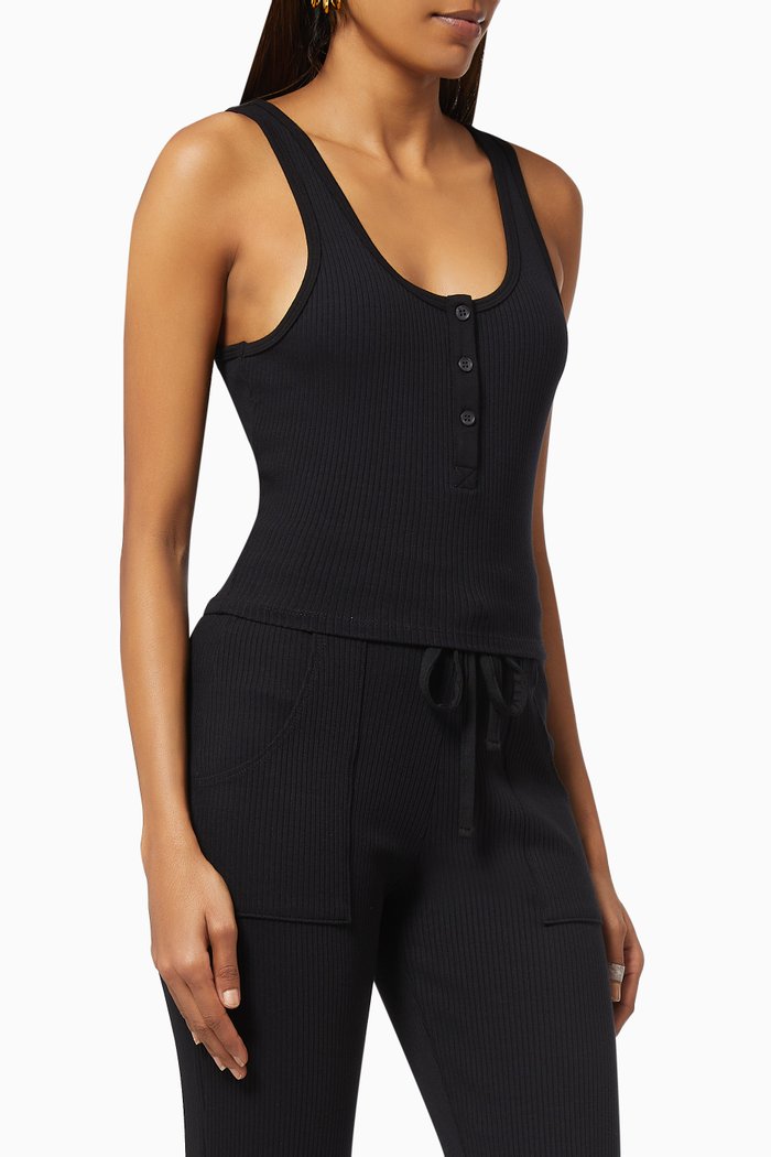 

Cropped Henley Tank Top in Alloy Rib, Black