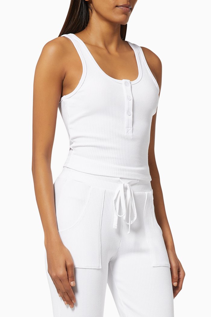 

Cropped Henley Tank Top in Alloy Rib, White