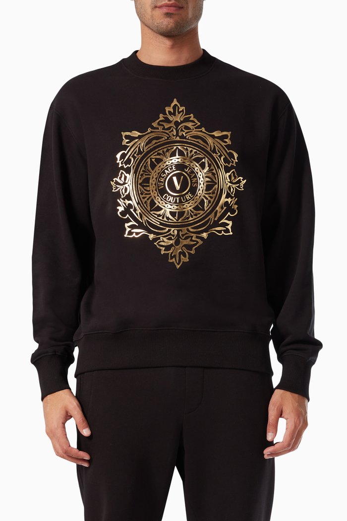 V-emblem Baroque Sweatshirt in Cotton, Black