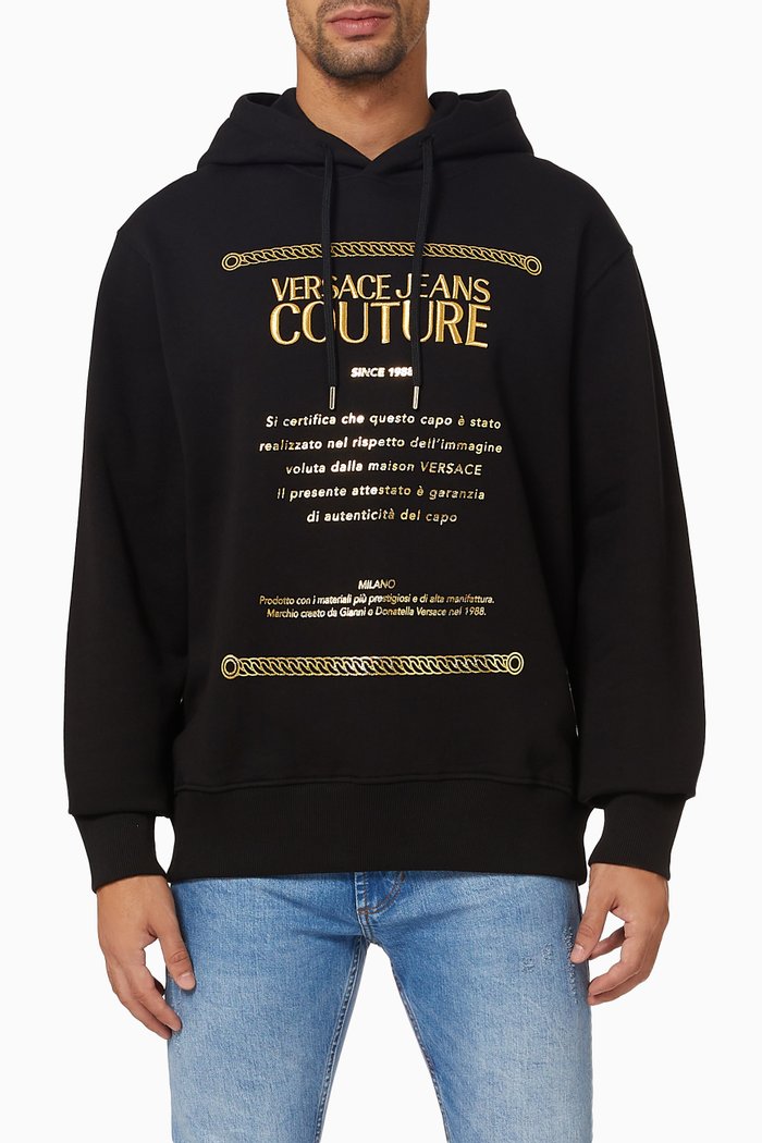 

Warranty Label Logo Hoodie Sweatshirt in Cotton, Black