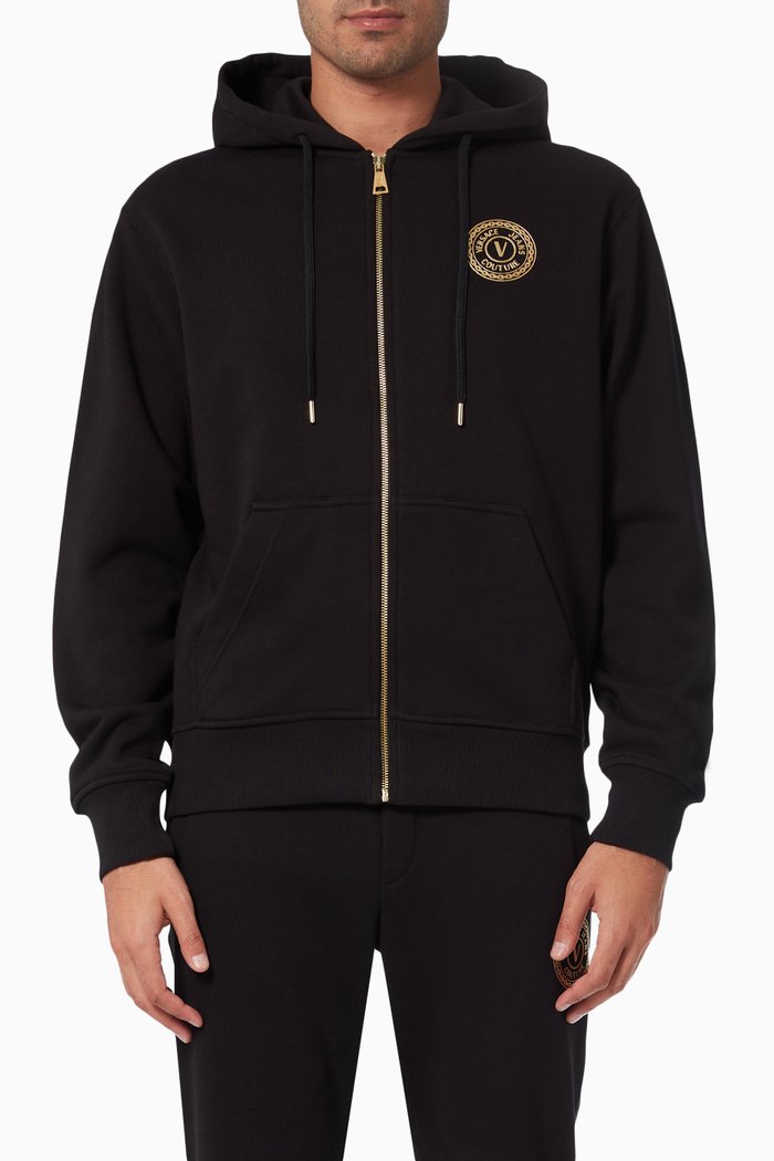 

V-emblem Hoodie in Cotton, Black