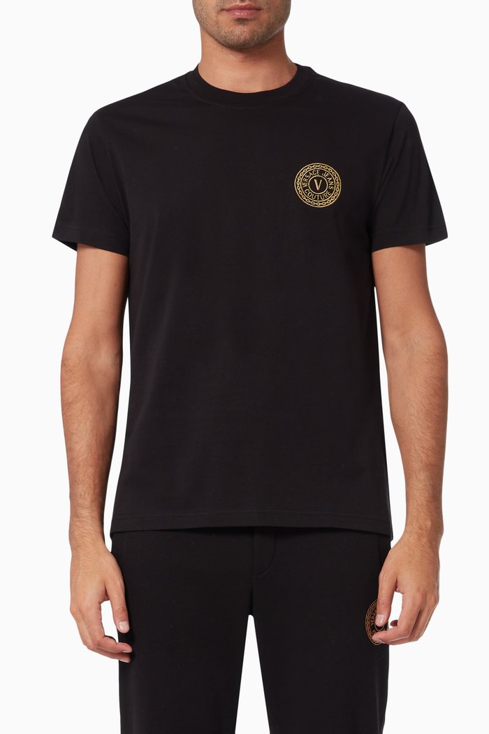 

V-emblem Print T-shirt in Cotton, Black