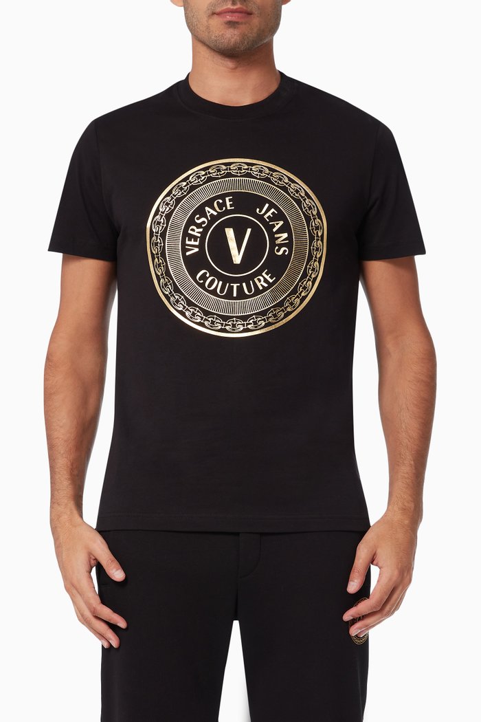 

V-emblem Print T-shirt in Cotton, Black
