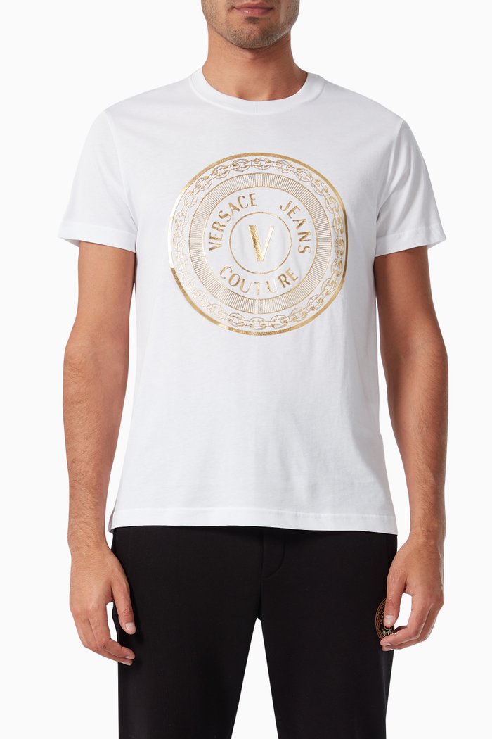 

V-emblem Print T-shirt in Cotton, White