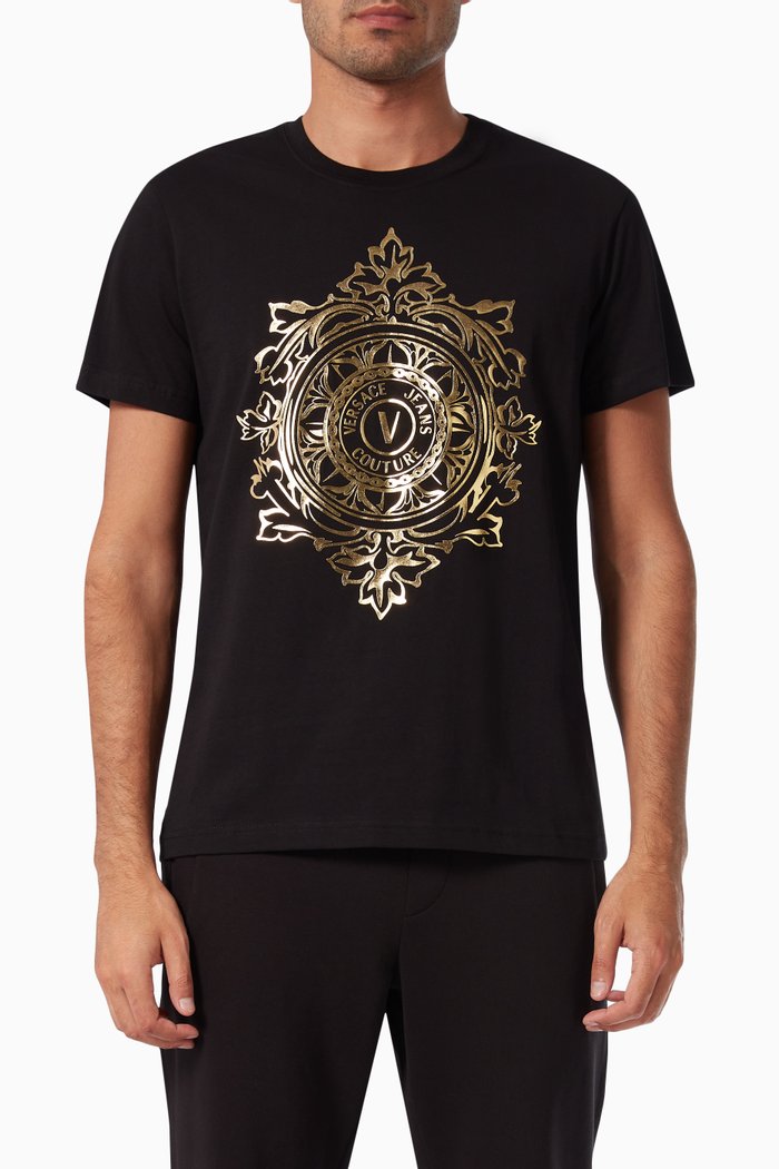 

V-emblem Baroque T-shirt in Cotton, Black