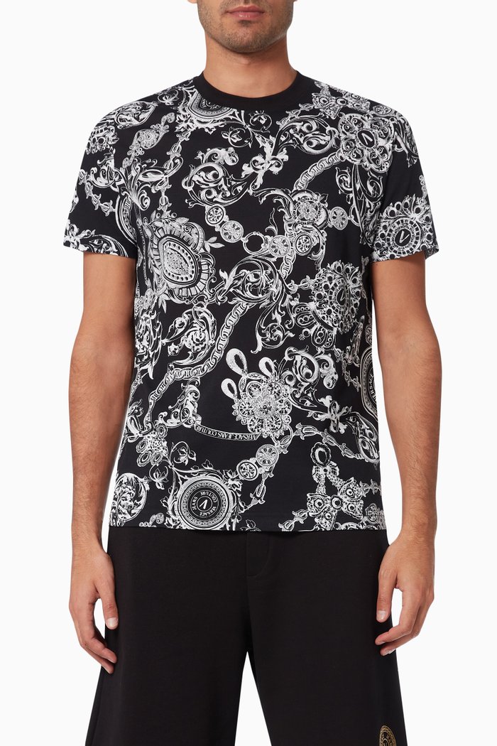 

Regalia Baroque Print T-shirt in Cotton, Black