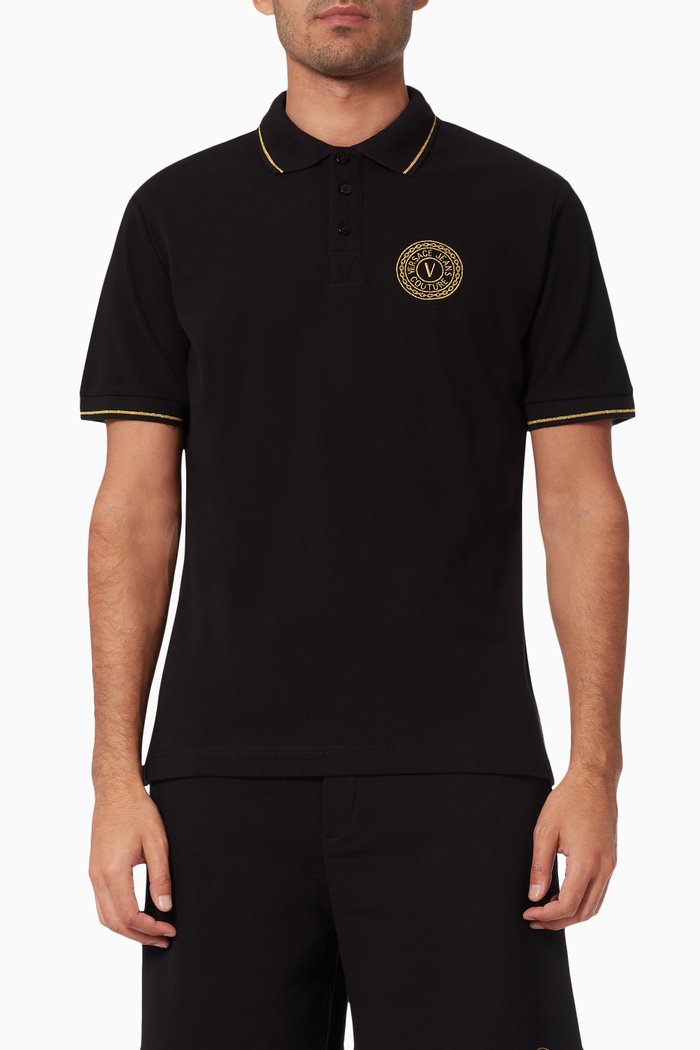 

V-emblem Polo Shirt in Cotton, Black