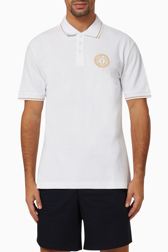 

V-emblem Polo Shirt in Cotton, White