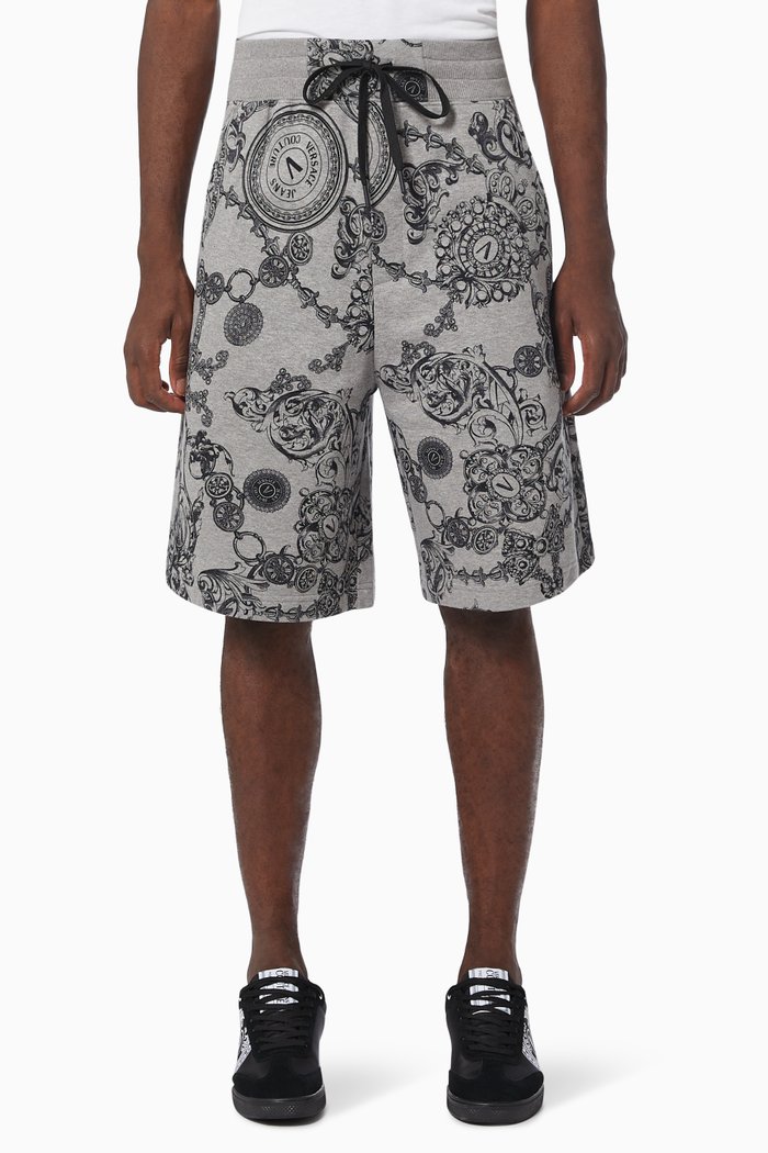 

Baroque Regalia Print Sweatshorts in Cotton, Grey