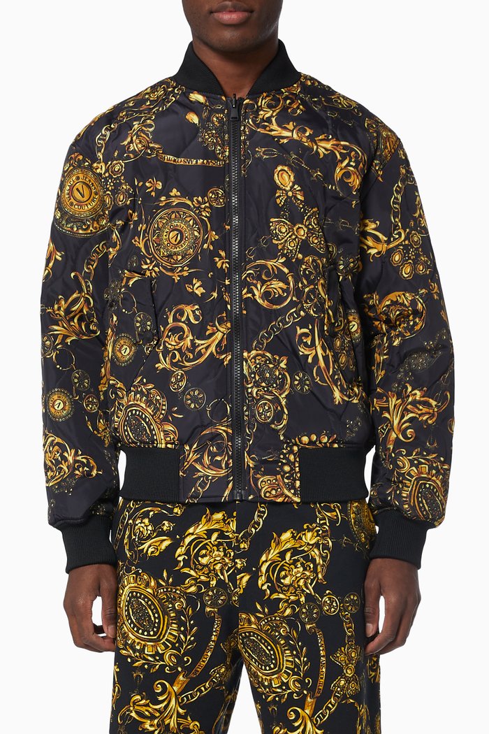 

Reversible Baroque Print Bomber Jacket, Black