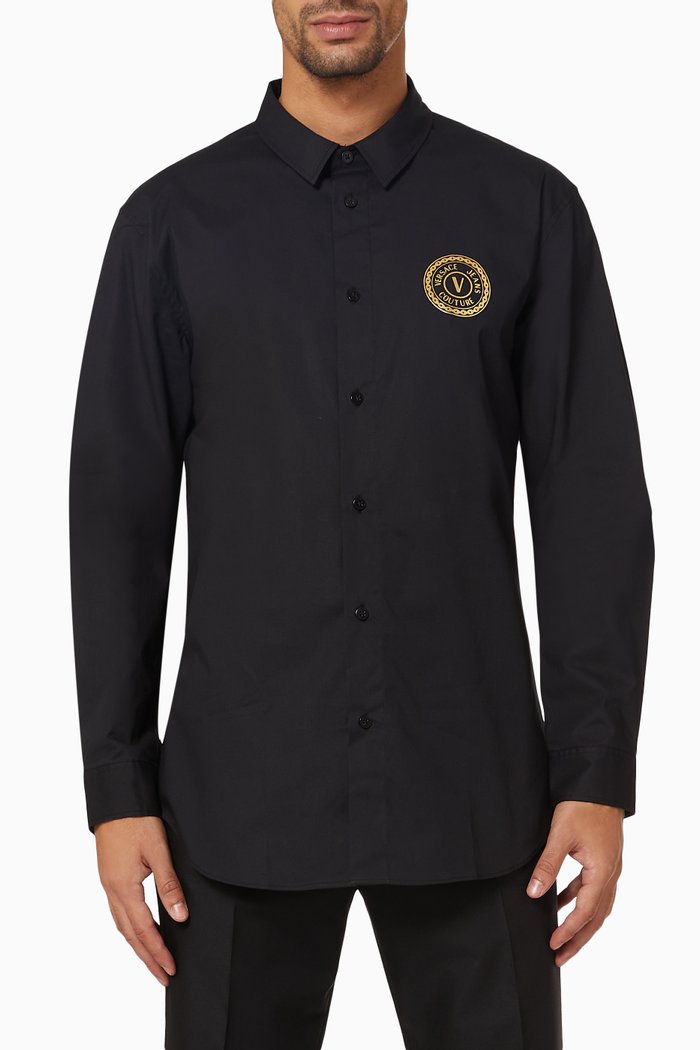 

V-emblem Print Shirt in Cotton, Black