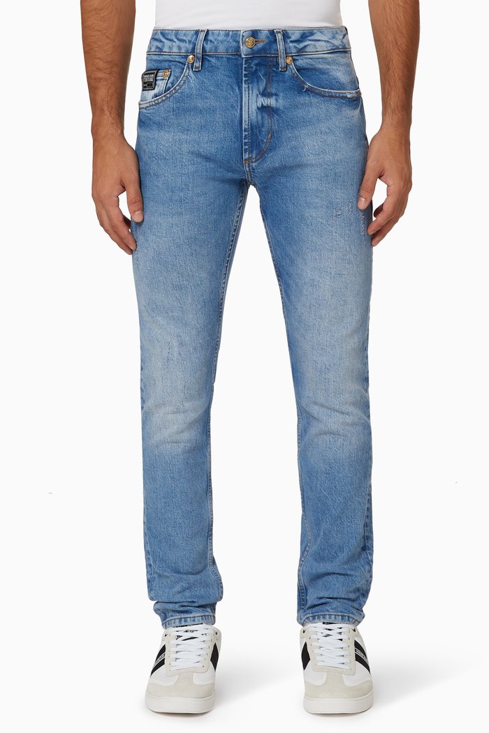 

Embroidered Logo Denim Jeans, Blue