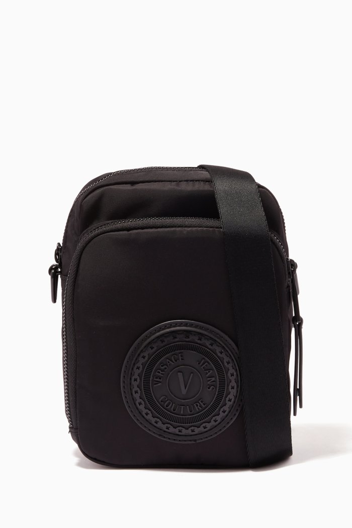

V-emblem Crossbody Bag in Nylon, Black