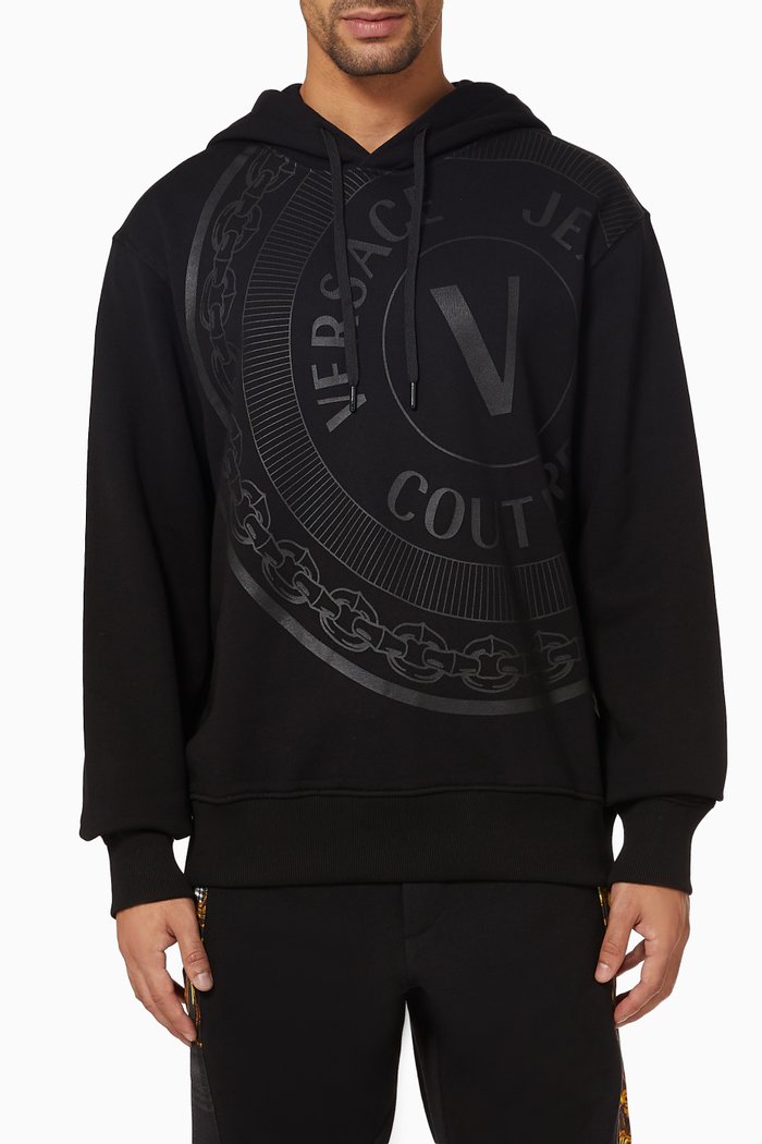 

Large V-emblem Hoodie in Cotton, Black