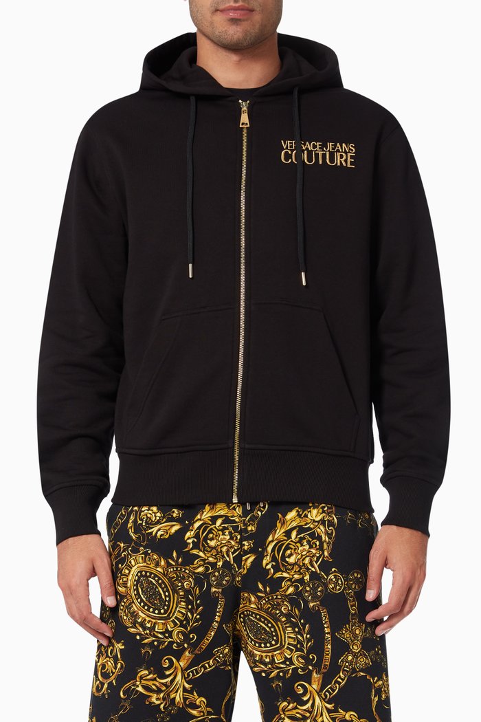 

Institutional Logo Zip Hoodie in Cotton, Black