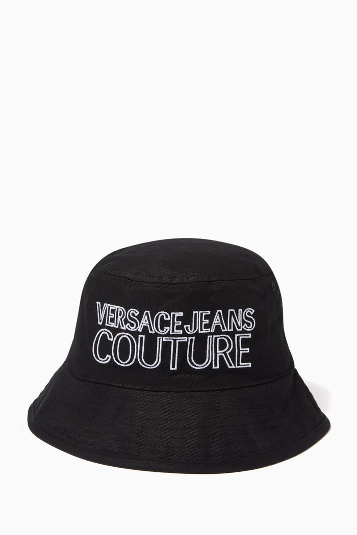 Logo Bucket Hat in Cotton, Black