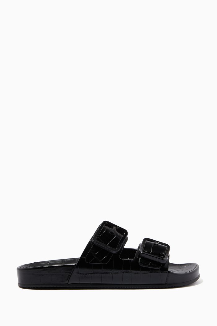 

Mallorca Sandals in Crocodile Embossed Calfskin, Black