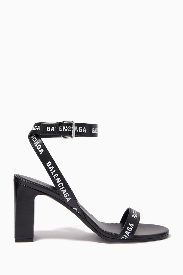 

Logo Tape Sandals in Leather, Black