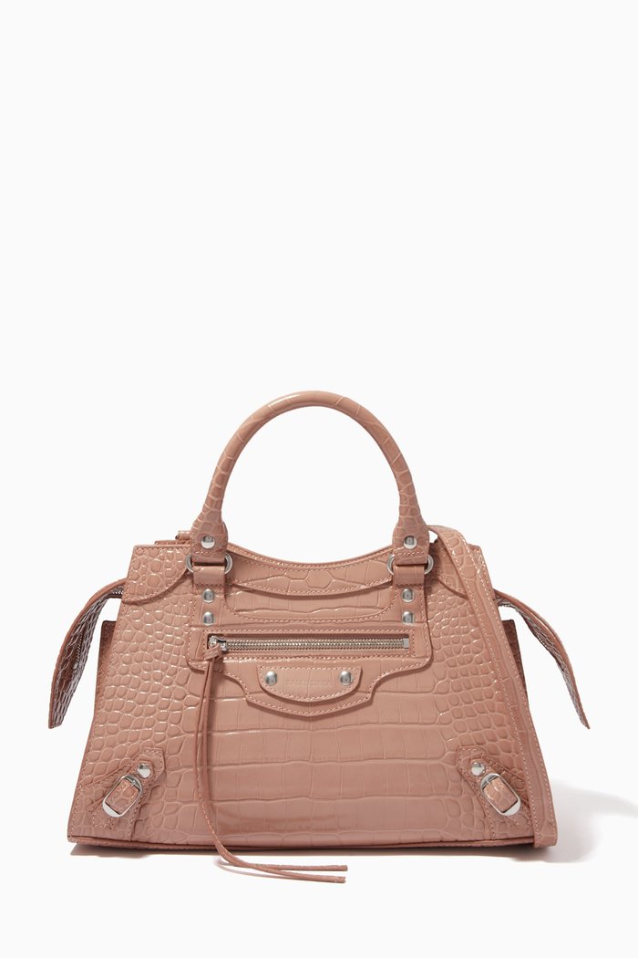 

Neo Classic Small Top Handle Bag in Shiny Crocodile Embossed Calfskin, Neutral