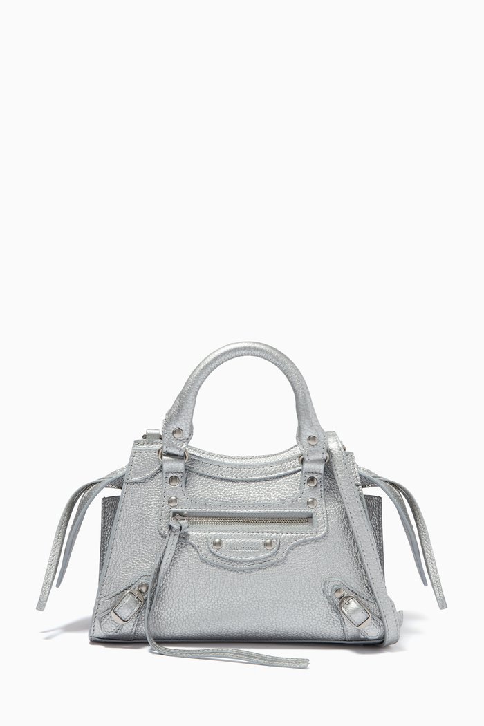 

Neo Classic Mini Top Handle Bag in Metallic Grainy Calfskin, Silver