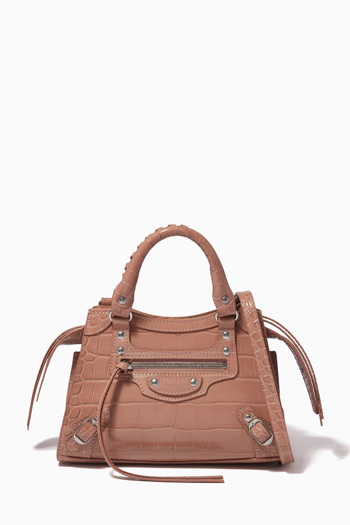 

Neo Classic Mini Top Handle Bag in Shiny Crocodile Embossed Calfskin, Neutral