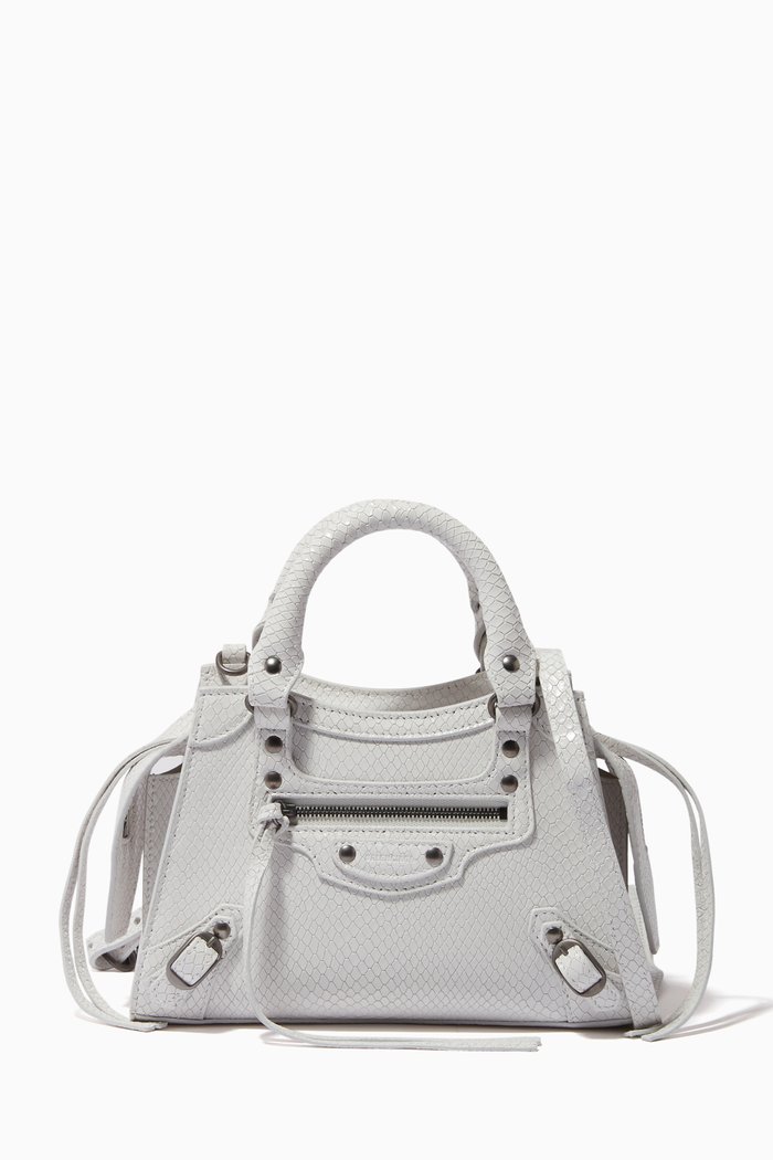 

Neo Classic City Mini Tote in Snake Embossed Calfskin, White