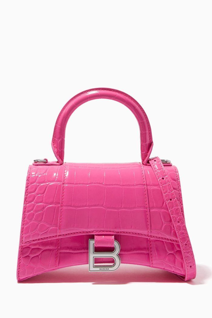 

Hourglass XS Top Handle Bag in Shiny Crocodile Embossed Calfskin, Pink