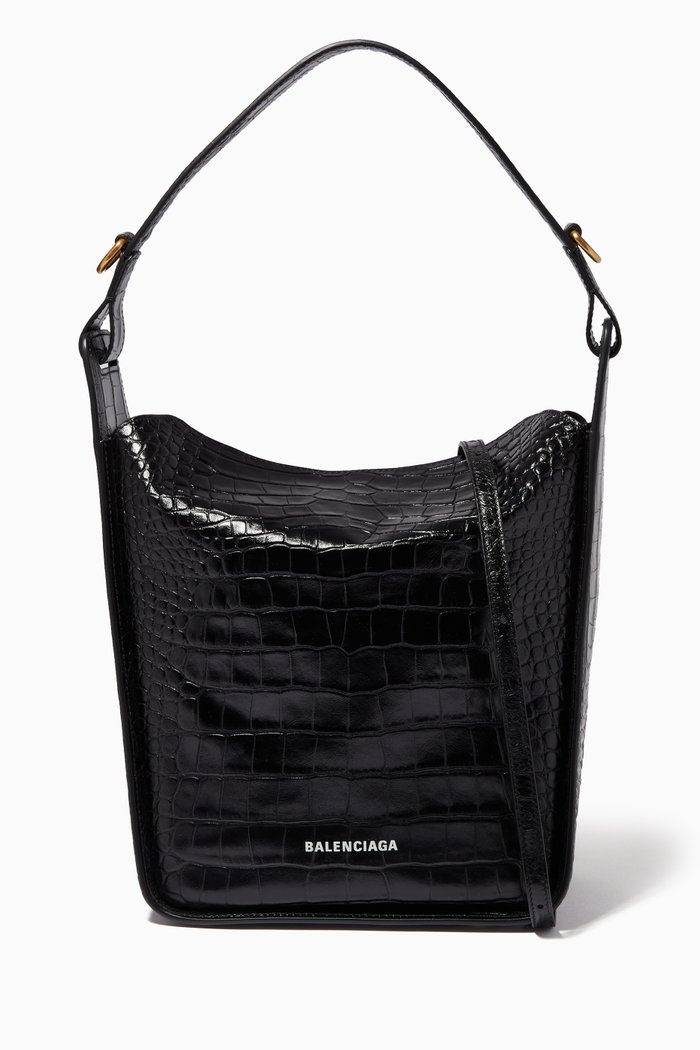 

Tote Bag in Croc-embossed Leather, Black