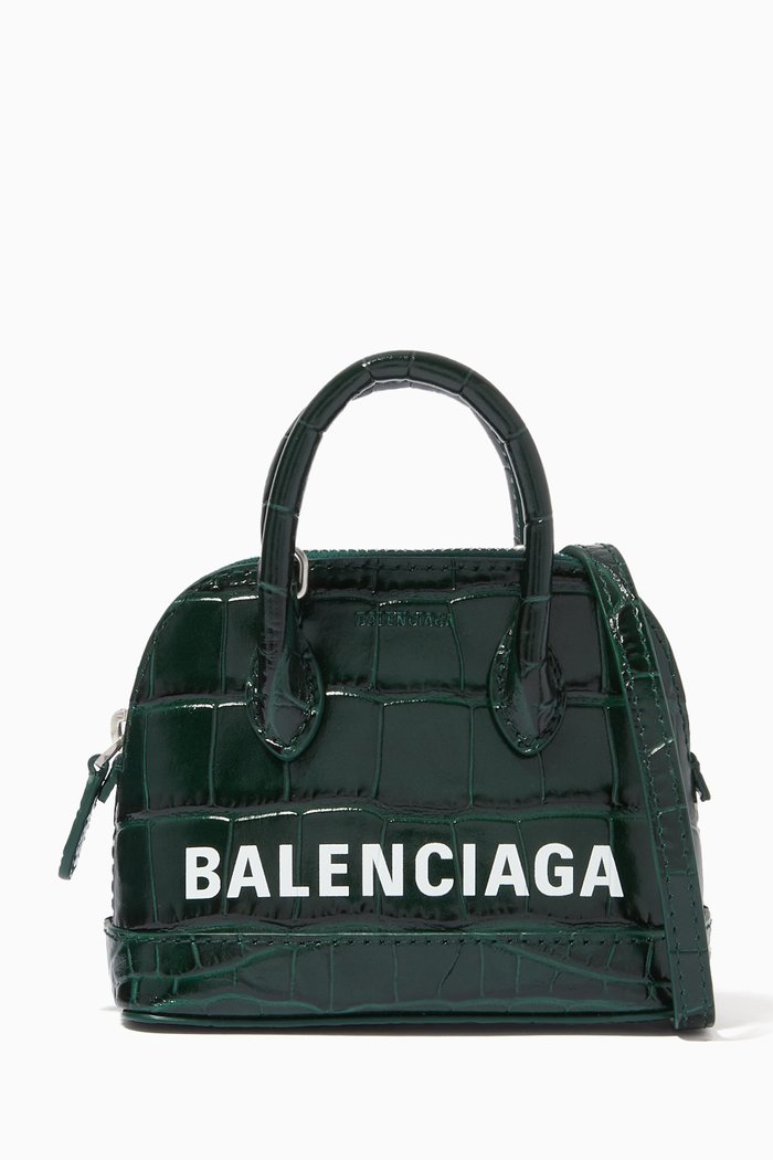 

Ville Mini Top Handle Bag in Shiny Crocodile Embossed Calfskin, Green