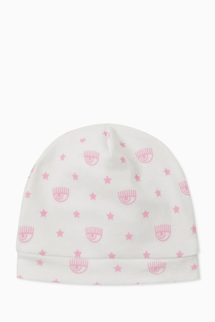 

Eyelike Print Beanie in Cotton, White
