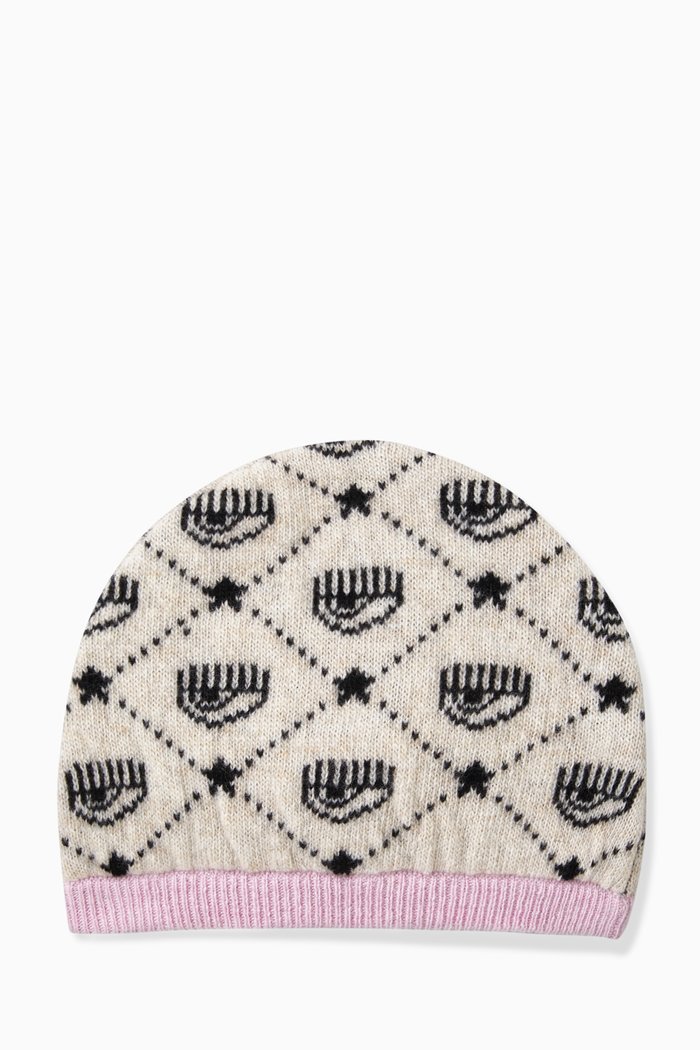 

Printed Beanie in Wool and Cashmere, Multicolour