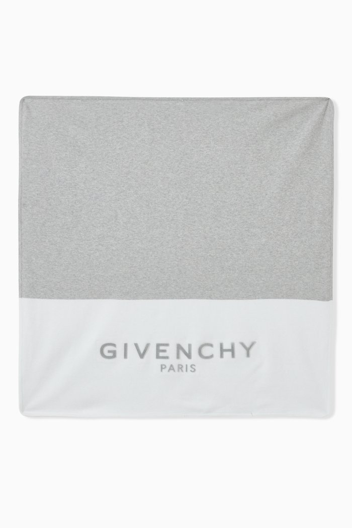 

Two Tone Logo Blanket in Cotton Blend Knit, Grey