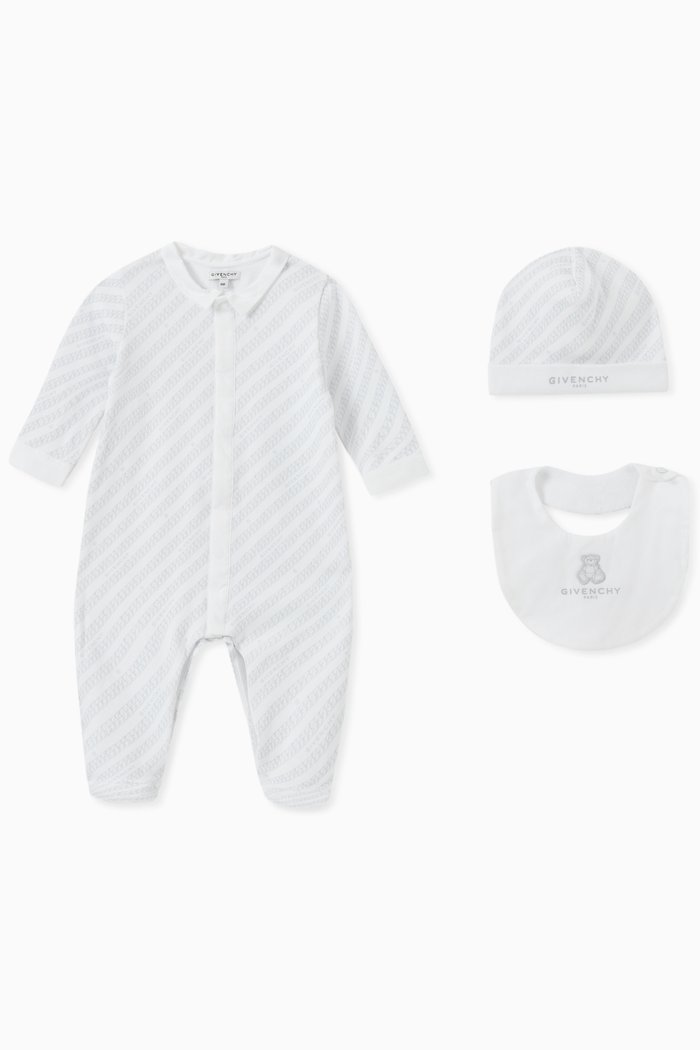 

Chain Logo Pyjama & Hat Gift Set in Cotton, Grey
