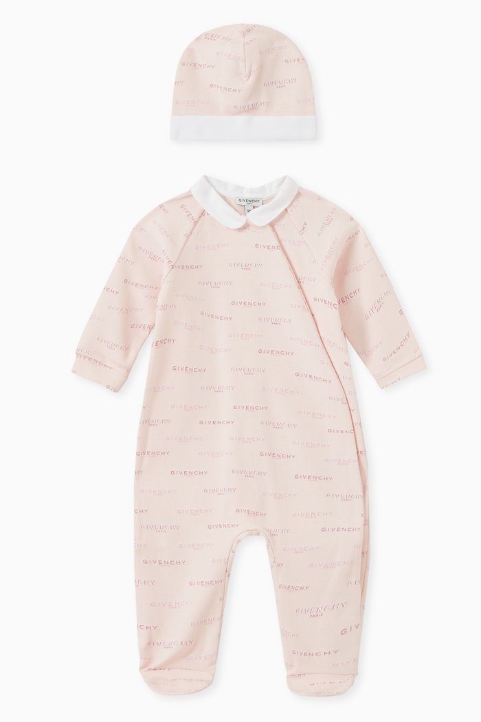 Logo Pyjama & Hat Gift Set in Cotton, Pink